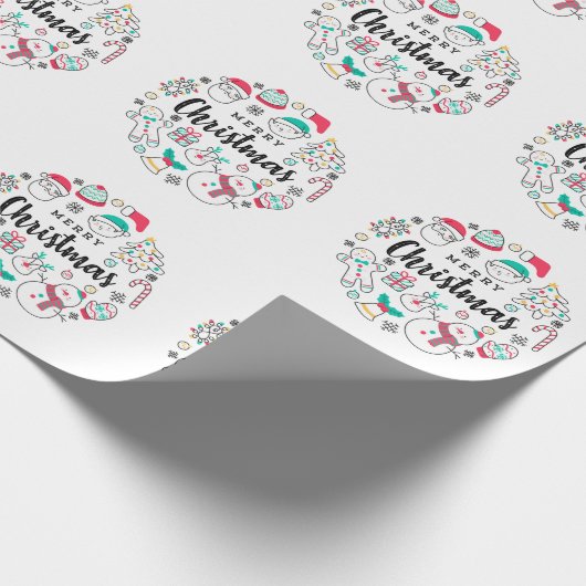 Merry kerstkleurige tekening cadeaupapier (Hoek)