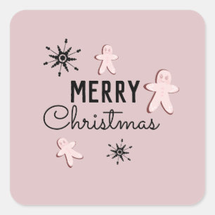 Merry Kerstkoekie Gingerbrood Roze Vierkante Sticker