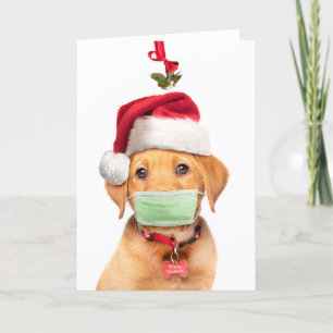 Merry Kerstlabrador Puppy in Face Mask en Sa Feestdagen Kaart