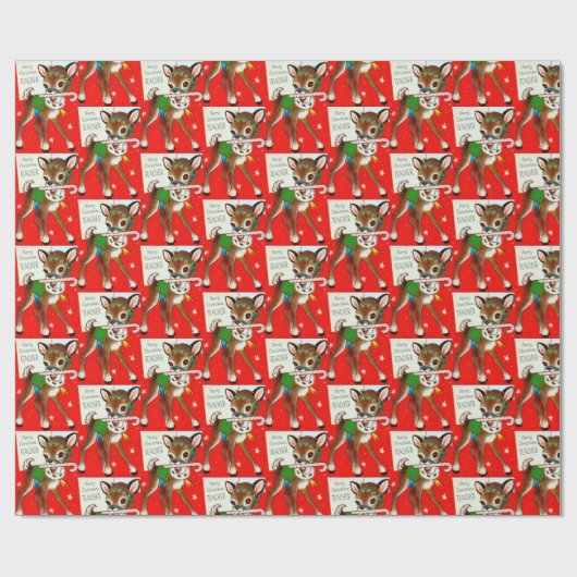 Merry Kerstleraar retro omslag Cadeaupapier (Vlak)