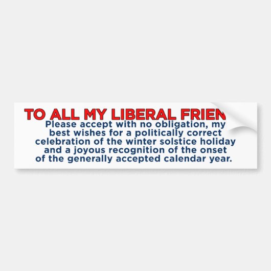 Merry KerstLiberal Friends Bumpersticker (Voorkant)