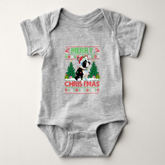 Merry KerstLighting Ugly Boston Terrier Chris Romper (Voorkant)