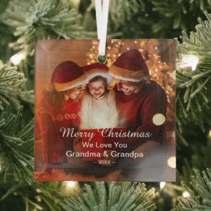 Merry KerstLove Grandma Grandpa Foto Glas Ornament