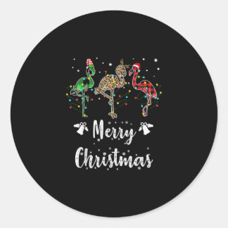 Merry Kerstluipaard Red Green Flamingo Ronde Sticker