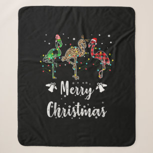 Merry Kerstluipaard Red Green Flamingo Sherpa Deken