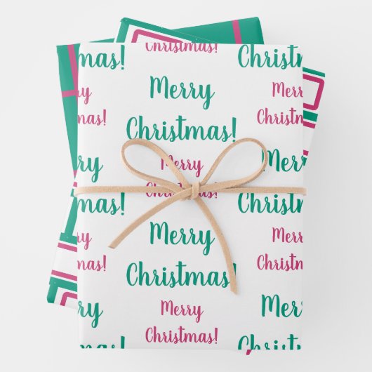 Merry Kerstmagenta Hot Pink Emerald Green Inpakpapier Vel (In situ)