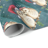 Merry-Kerstmas Owls Cadeaupapier (Rol Hoek)