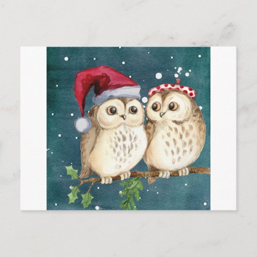 Merry-Kerstmas Owls Feestdagenkaart (Voorkant)