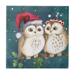 Merry-Kerstmas Owls Tegeltje