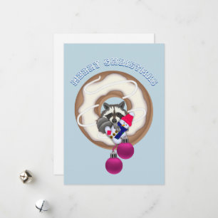 Merry Kerstmis С ute Raccoon Feestdagenkaart