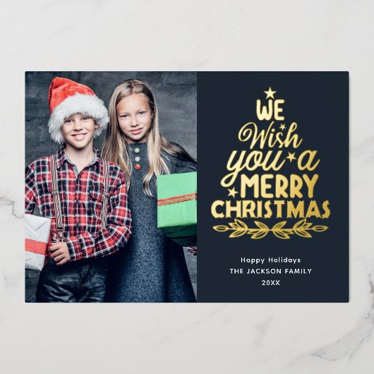 Merry Kerstmis 3 foto's Folie Holiday Kaart (Voorkant)
