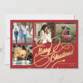 Merry Kerstmis 4 foto collage elegant script Feestdagenkaart (Voorkant)