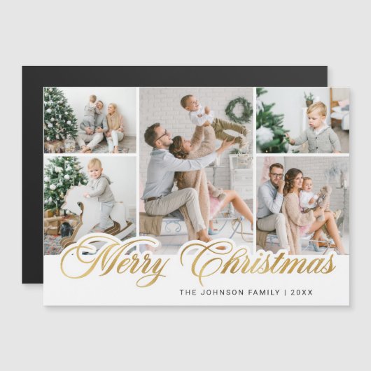 Merry Kerstmis 5 PHOTO Greeting Magnetic Card (Voorkant / Achterkant)