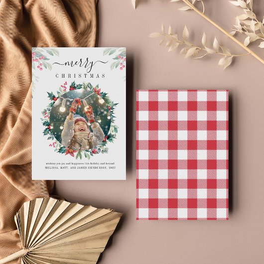 Merry Kerstmis Aangepaste foto Mistletoe Notitiekaartje