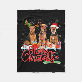 Merry Kerstmis Airedale Terrier Santa Reindeer Li Fleece Deken