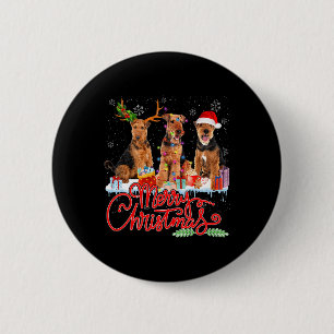 Merry Kerstmis Airedale Terrier Santa Reindeer Li Ronde Button 5,7 Cm