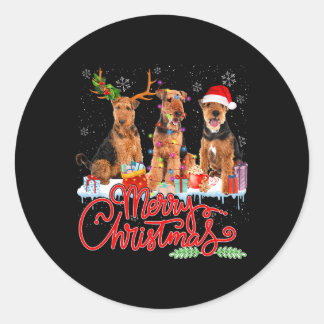 Merry Kerstmis Airedale Terrier Santa Reindeer Li Ronde Sticker