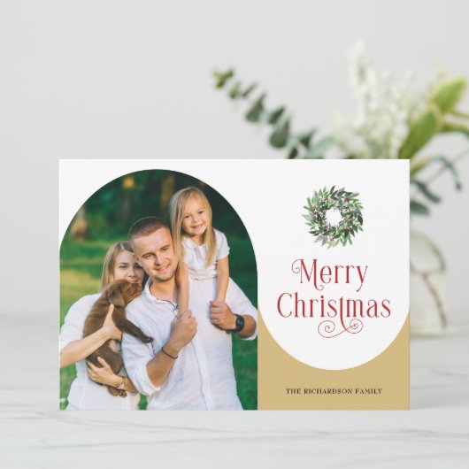 Merry Kerstmis Arry Photo Message Gold Feestdagenkaart (Staand voorkant)