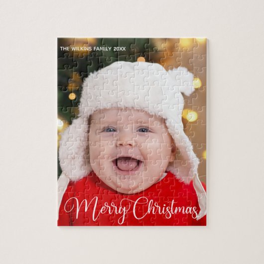Merry Kerstmis Baby Foto Cute Personalized Gift Legpuzzel (Verticaal)
