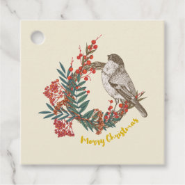 Merry Kerstmis Bird Wreath Bedankjes Labels