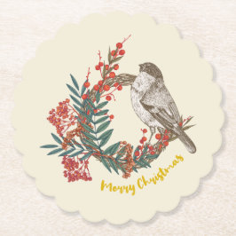 Merry Kerstmis Bird Wreath Kartonnen Onderzetters