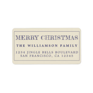 Merry Kerstmis Blue Antiek Return Address Etiket