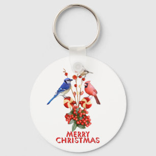 Merry Kerstmis Cardinale Blue Jay Chickadee Sleutelhanger