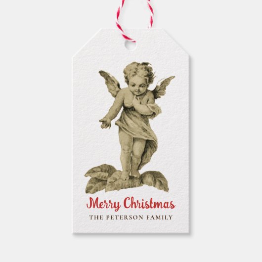 Merry Kerstmis  Cherub Angel Cadeaulabel (Voorkant)