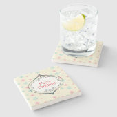 Merry Kerstmis Cute Bauble Pink & Blue Snowflakes Stenen Onderzetter (Zijkant)