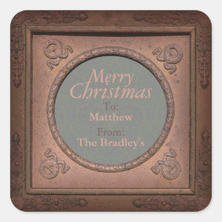 Merry Kerstmis  Damask Lijst gepersonaliseerd Vierkante Sticker
