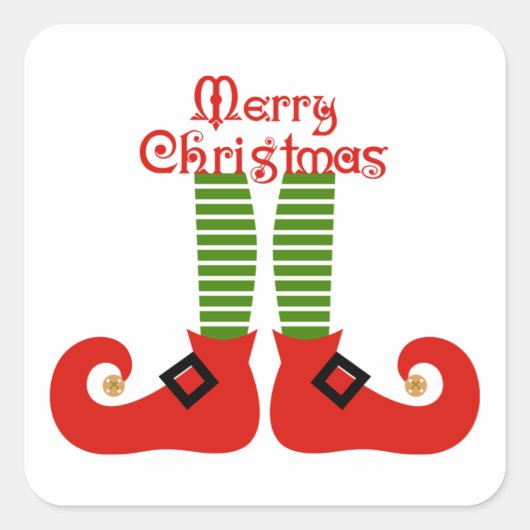 Merry Kerstmis Elf Feet Vierkante Sticker (Voorkant)