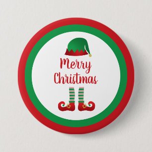 Merry Kerstmis Elf Outfit Red Typografie Ronde Button 7,6 Cm