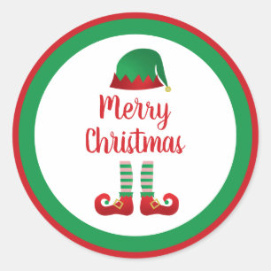 Merry Kerstmis Elf Outfit Red Typografie Ronde Sticker