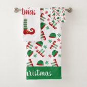 Merry Kerstmis Elf Pet Pattern Green Red Bad Handdoek (Insitu)