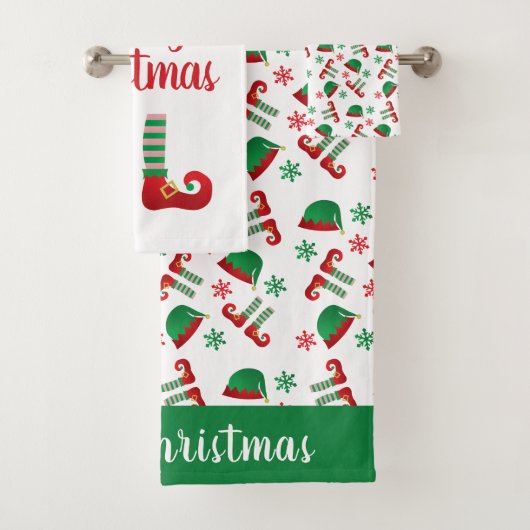 Merry Kerstmis Elf Pet Pattern Green Red Bad Handdoek (Insitu)