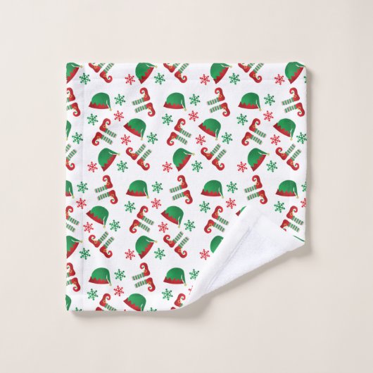 Merry Kerstmis Elf Pet Pattern Green Red Bad Handdoek (Wasdoekje)