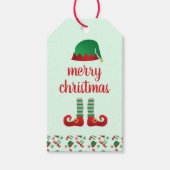 Merry Kerstmis Elf Pet Pattern Red Green Cadeaulabel (Voorkant)