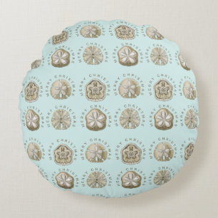 Merry Kerstmis en Dollar Turquoise Pattern Rond Kussen