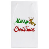 Merry Kerstmis Flying Reindeer Red script Klein Cadeauzakje (Achterkant)