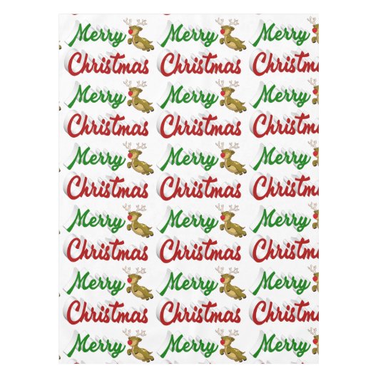 Merry Kerstmis Flying Reindeer Red script Tafelkleed (Voorkant)