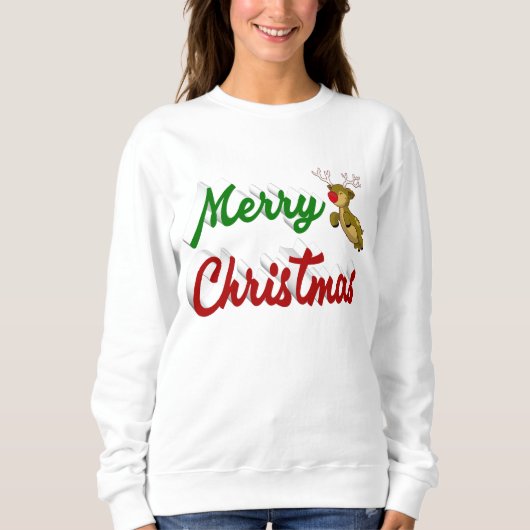 Merry Kerstmis Flying Reindeer Red script Trui (Voorkant)