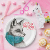 Merry Kerstmis Fox Drawing Papieren Bordje (Feest)