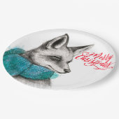 Merry Kerstmis Fox Drawing Papieren Bordje (Gekanteld)