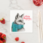 Merry Kerstmis Fox Drawing Servet (Insitu)