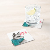 Merry Kerstmis Fox Drawing Vierkante Kartonnen Onderzetter (Insitu)