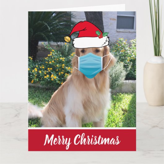 Merry Kerstmis Funny Dog in Face Mask Kaart (Voorkant)
