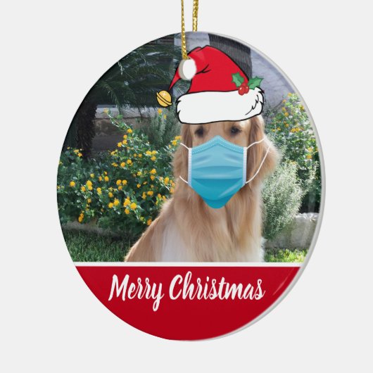 Merry Kerstmis Funny Dog in Face Mask Keramisch Ornament (Links)