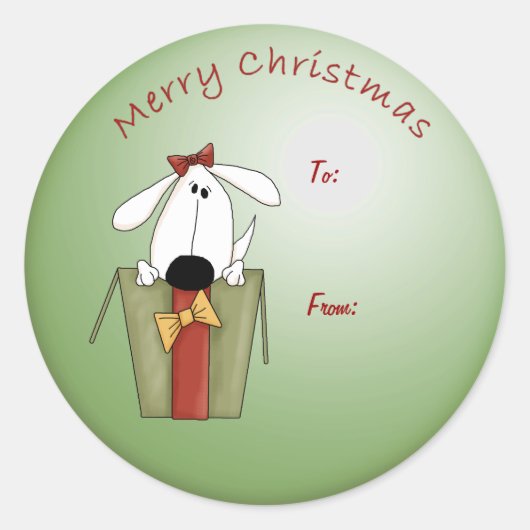 Merry Kerstmis Funny Puppy Dog Face Gift Label (Voorkant)