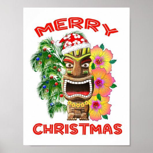 Merry Kerstmis Funny Santa Tiki Poster (Voorkant)