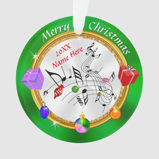 Merry Kerstmis Gepersonaliseerde Musical Note Orna Ornament (voorkant)